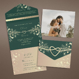 Invitación Todo En Uno Boda Vintage Esmeralda Verde