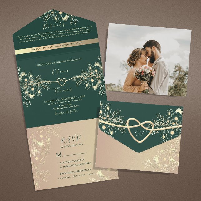 Invitación Todo En Uno Boda Vintage Esmeralda Verde (Subido por el creador)