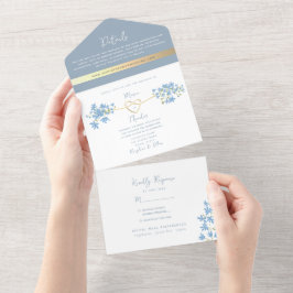 Invitación Todo En Uno Boda Wildflower Periwinkle Polvo Azul