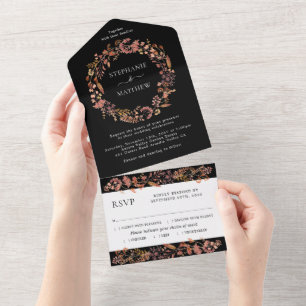 Invitación Todo En Uno Boda Wreath de color de agua del follaje otoñal ne