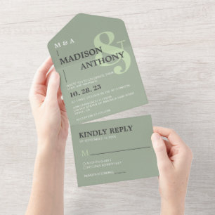 Invitación Todo En Uno Boda y Ampersor Sunso Verde Moderno