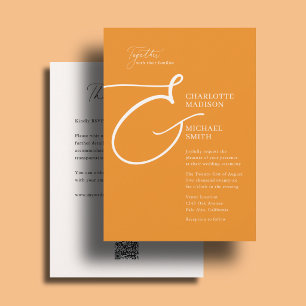 Invitación Todo En Uno Bodas Ampersand Naranja Negrita