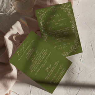Invitación Todo en uno Bodas de Floral Verde Oliva Dinero Ant
