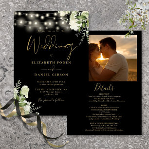 Invitación Todo en uno Bodas de Foto de Luz Verde Dorado Negr