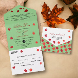 Invitación Todo En Uno Bodas de Otoño Rústicas Elegantes Hojas de Otoño V