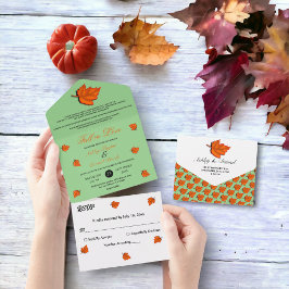 Invitación Todo En Uno Bodas de Otoño Rústicas Elegantes Hojas de Salvia