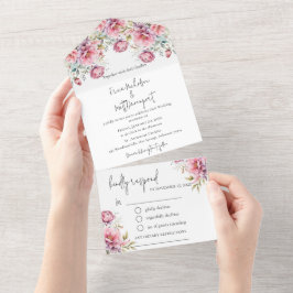 Invitación Todo En Uno Bodas de Peonías Románticas