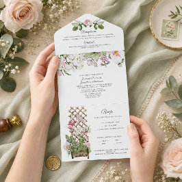 Invitación Todo En Uno Bodas de Rosas y Guisantes Dulces Rosados