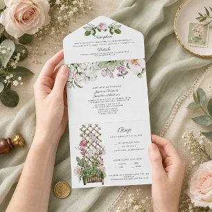 Invitación Todo En Uno Bodas de Rosas y Guisantes Dulces Rosados