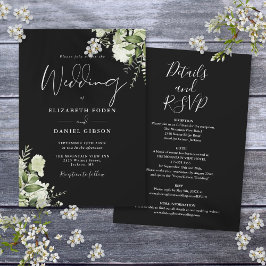 Invitación Todo En Uno Bodas De Verde Botánico Blanco Y Negro