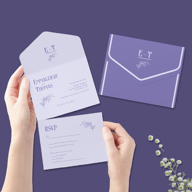 Invitación Todo En Uno Bodas Modernas Simples con Tonos de Lavanda (Subido por el creador)
