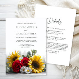 Invitación Todo en Uno Bodas Rústicas de Girasoles y Rosas