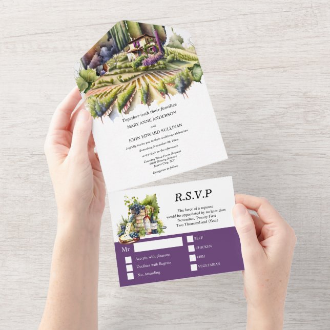 Invitación Todo En Uno Bodega toscana italiana viña lavendar Italia (desgarro)