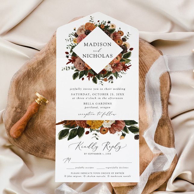 Invitación Todo En Uno Boho Autumn Floral Boda (Subido por el creador)