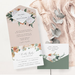 Invitación Todo En Uno Boho Blooms Boda floral geométrico moderno