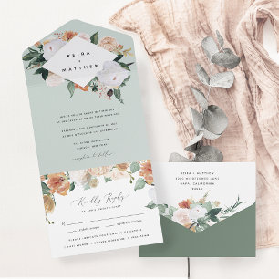 Invitación Todo En Uno Boho Blooms   Boda floral geométrico moderno