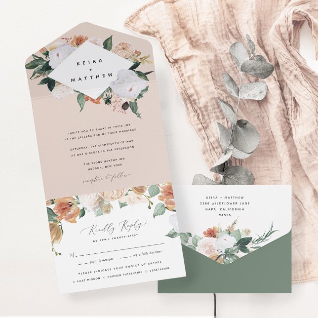 Invitación Todo En Uno Boho Blooms | Boda floral geométrico moderno (Subido por el creador)