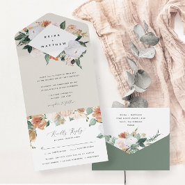 Invitación Todo En Uno Boho Blooms | Boda floral geométrico moderno