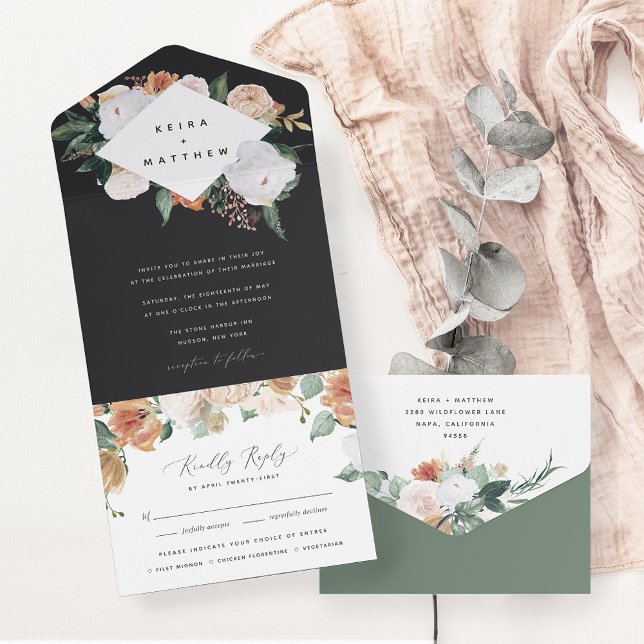 Invitación Todo En Uno Boho Blooms | Boda floral geométrico moderno (Subido por el creador)