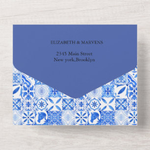 Invitación Todo En Uno Boho Blue tile y Lemon Arch boda