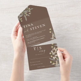 Invitación Todo En Uno Boho Boda Beige Botanical