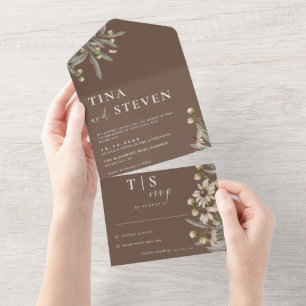 Invitación Todo En Uno Boho Boda Beige Botanical