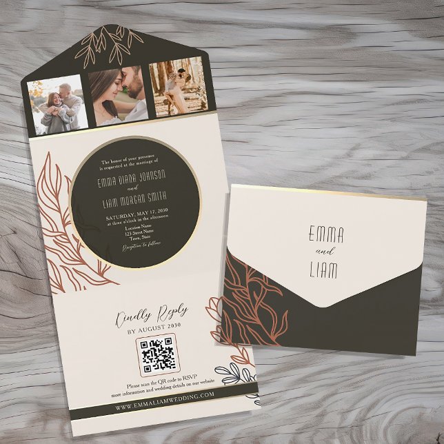 Invitación Todo En Uno Boho Boda blanco y negro (Subido por el creador)