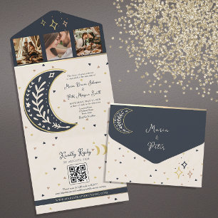 Invitación Todo En Uno Boho Boda celeste