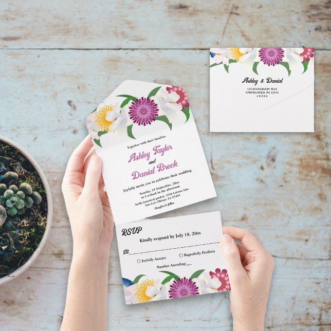 Invitación Todo En Uno Boho Boda floral de primavera con flores rusticas  (Subido por el creador)