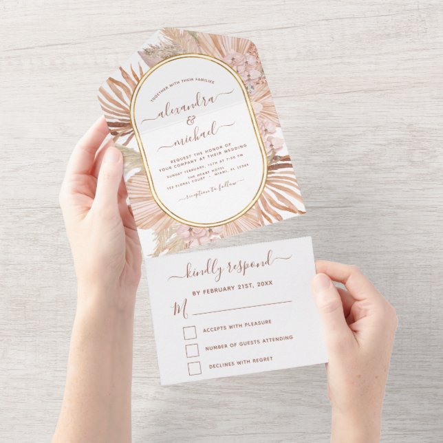 Invitación Todo En Uno Boho Boho Boho Bohemian Boho Tropical Wedding Pamp (desgarro)