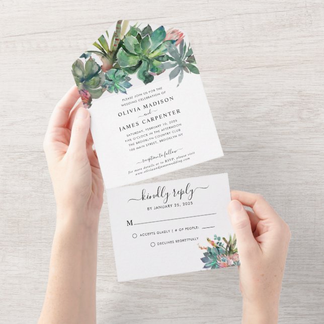 Invitación Todo En Uno Boho Cactus Cacti Suculento Boda Floral del Desier (desgarro)