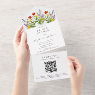 Invitación Todo En Uno Boho Colorful Meadow Flores salvajes Ducha de novi