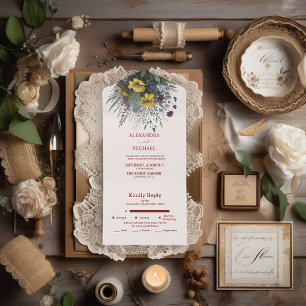Invitación Todo En Uno Boho Colorful Watercolor Boda de flores silvestres