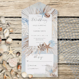 Invitación Todo En Uno Boho Dusty Blue Beach Rustic No Dinner