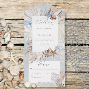 Invitación Todo En Uno Boho Dusty Blue Beach Rustic No Dinner