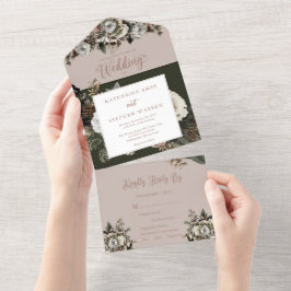 Invitación Todo En Uno Boho Dusty Pink Floral Bouquet Boda