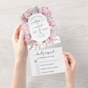 Invitación Todo En Uno Boho Dusty Pink Purple Wedding RSVP