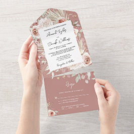 Invitación Todo En Uno Boho Dusty Rosa floral rústica con Boda de RSVP