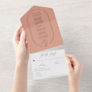 Invitación Todo En Uno Boho Earthy Pale Terracotta Boda Botánico