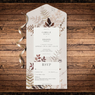 Invitación Todo En Uno Boho Fall Brown Boda Botánico Sin Cena