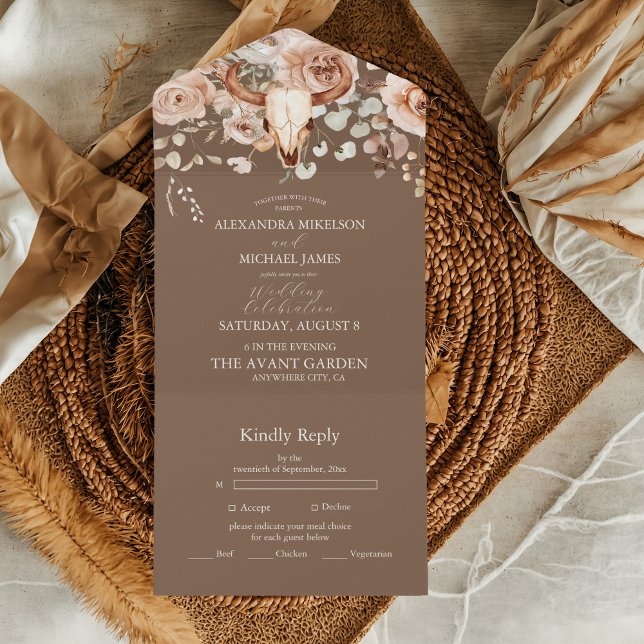 Invitación Todo En Uno Boho Floral Boda Occidental (Subido por el creador)