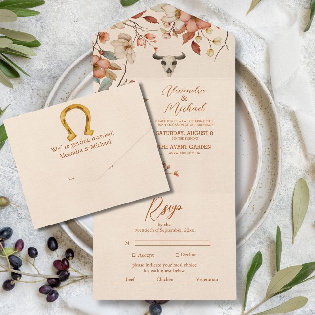 Invitación Todo En Uno Boho Floral Country Western Boda (Subido por el creador)