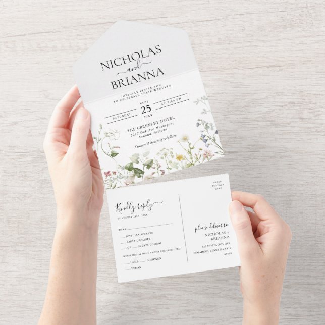 Invitación Todo En Uno Boho Floral Garden Wedding (desgarro)