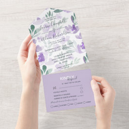Invitación Todo En Uno Boho Floral Purple Pattern Watercolor Boda