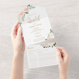 Invitación Todo En Uno Boho Floral Rubor Pink Sage Green Bridal Shower