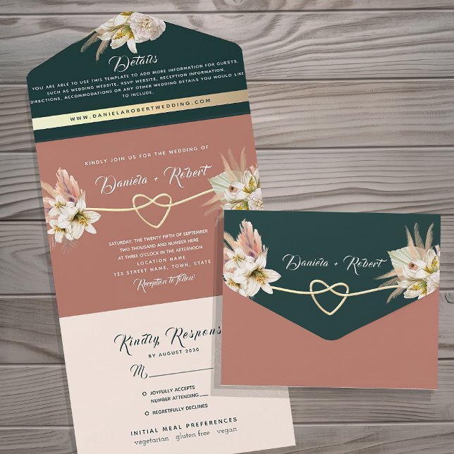 Invitación Todo En Uno Boho Green y Terracotta Boda (Subido por el creador)
