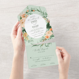 Invitación Todo En Uno Boho Greenery Botánico Sage Pastel Boda Floral