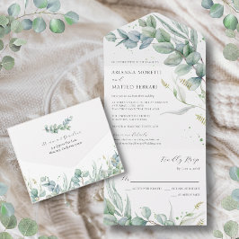 Invitación Todo En Uno Boho Greenery Eucalyptus deja Boda