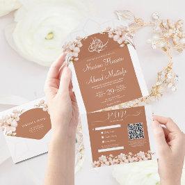 Invitación Todo En Uno Boho islámico moderno Terracotta Floral Nikah Wali