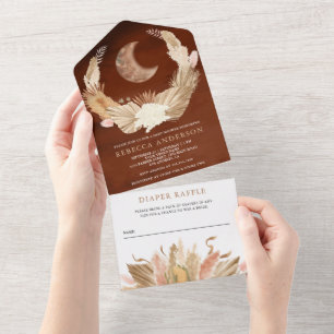 Invitación Todo En Uno Boho Luna Pampas Grass Terracotta Baby Shower
